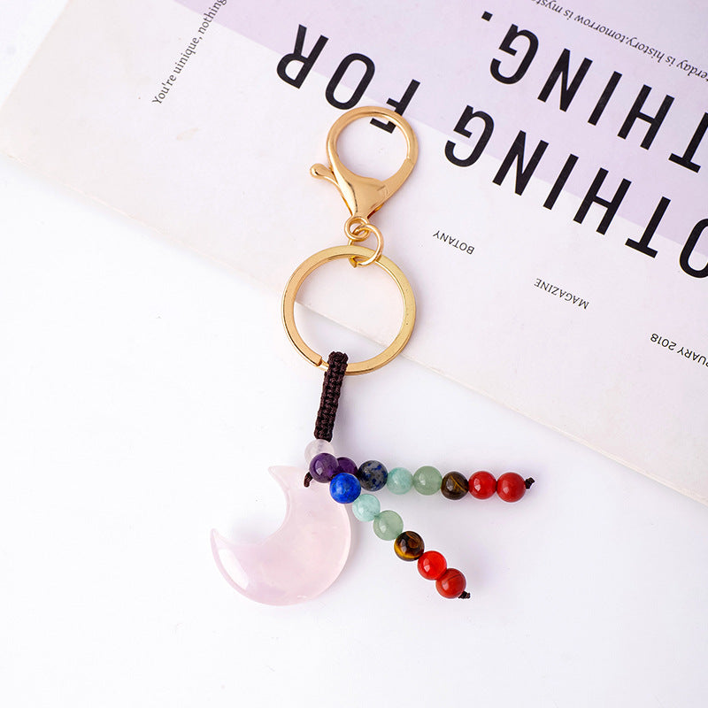 Moon Shape Rose Quartz Keychain