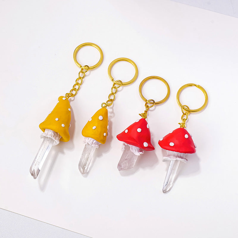 Mushroom Clear Quartz Keychain
