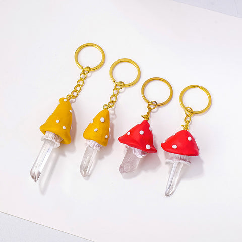 Mushroom Clear Quartz Keychain
