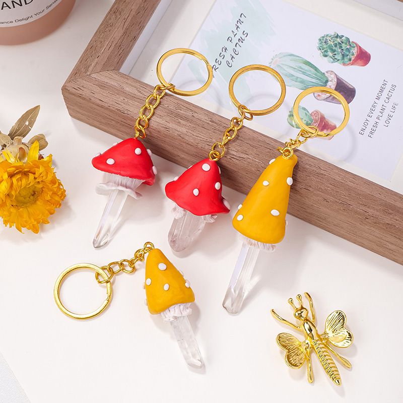 Mushroom Clear Quartz Keychain