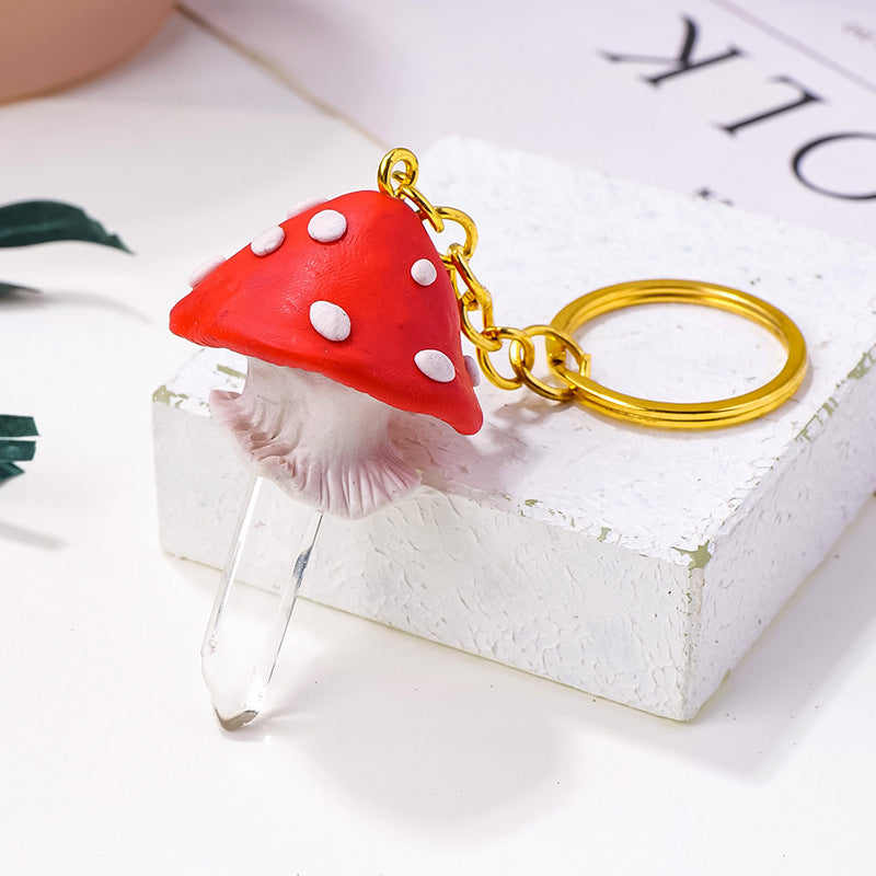 Mushroom Clear Quartz Keychain