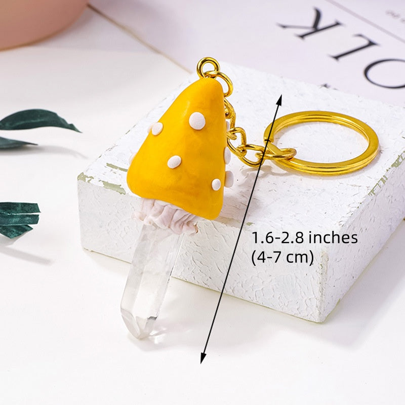 Mushroom Clear Quartz Keychain