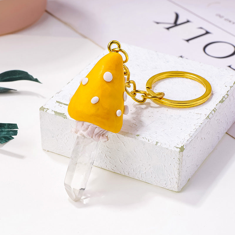 Mushroom Clear Quartz Keychain