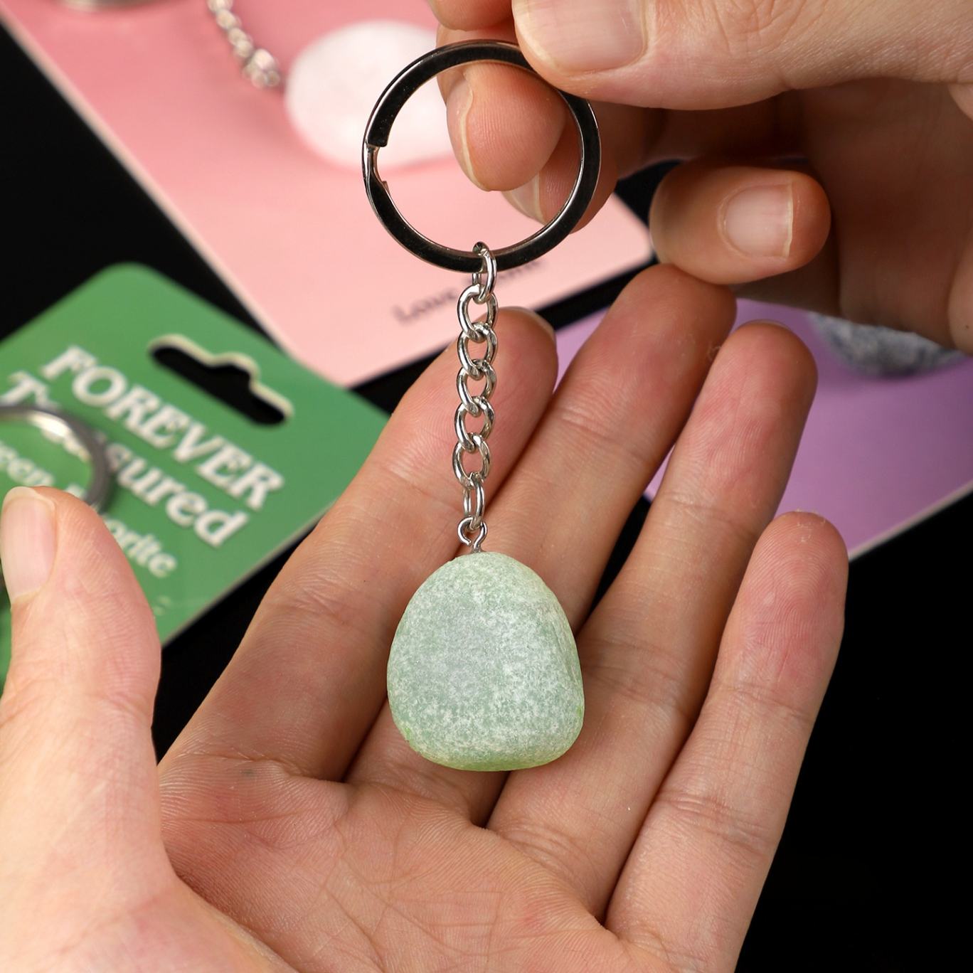 Natural Crystal Keychain (Half-egg shape)