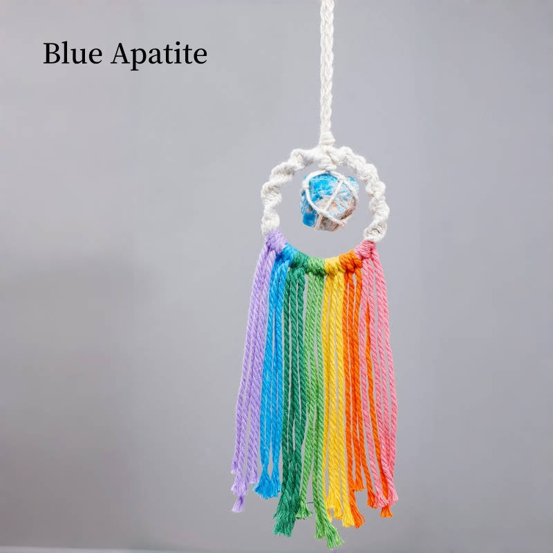 Rainbow Tassel Macrame Crystal Car Charm