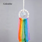 Rainbow Tassel Macrame Crystal Car Charm