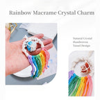 Rainbow Tassel Macrame Crystal Car Charm