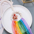 Rainbow Tassel Macrame Crystal Car Charm