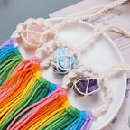 Rainbow Tassel Macrame Crystal Car Charm