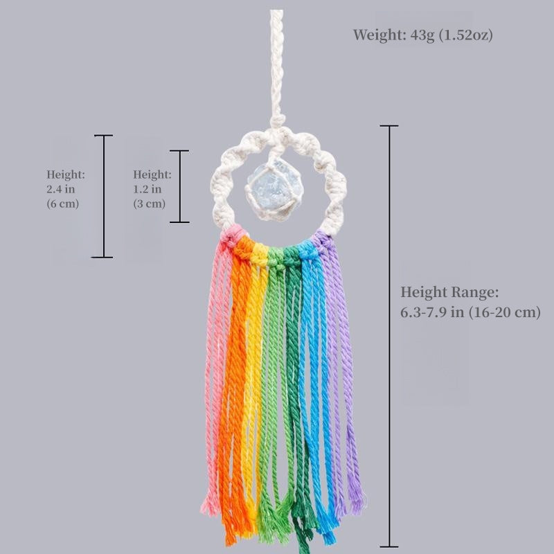 Rainbow Tassel Macrame Crystal Car Charm