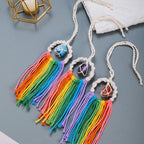 Rainbow Tassel Macrame Crystal Car Charm