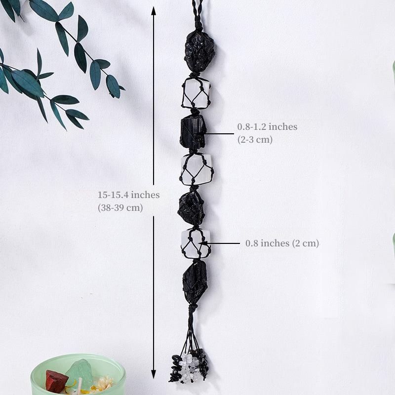 Selenite & Black Tourmaline Macrame Crystal Car Charm