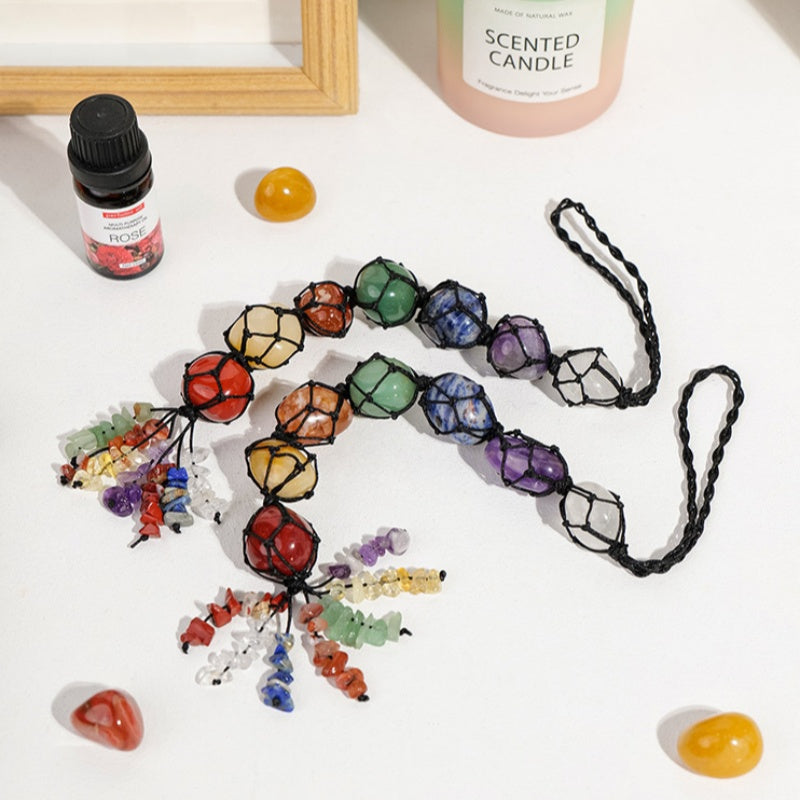 Seven Chakra Macrame Crystal Car Charm