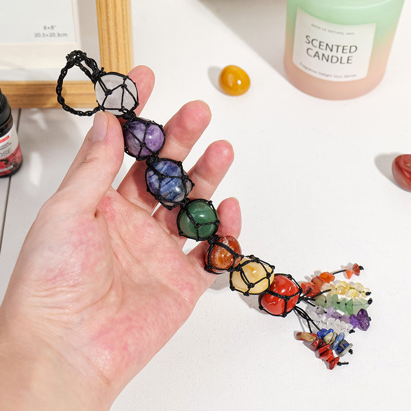 Seven Chakra Macrame Crystal Car Charm