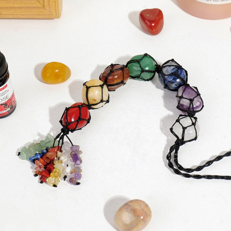 Seven Chakra Macrame Crystal Car Charm