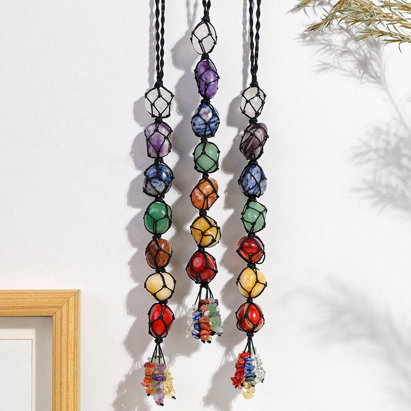Seven Chakra Macrame Crystal Car Charm