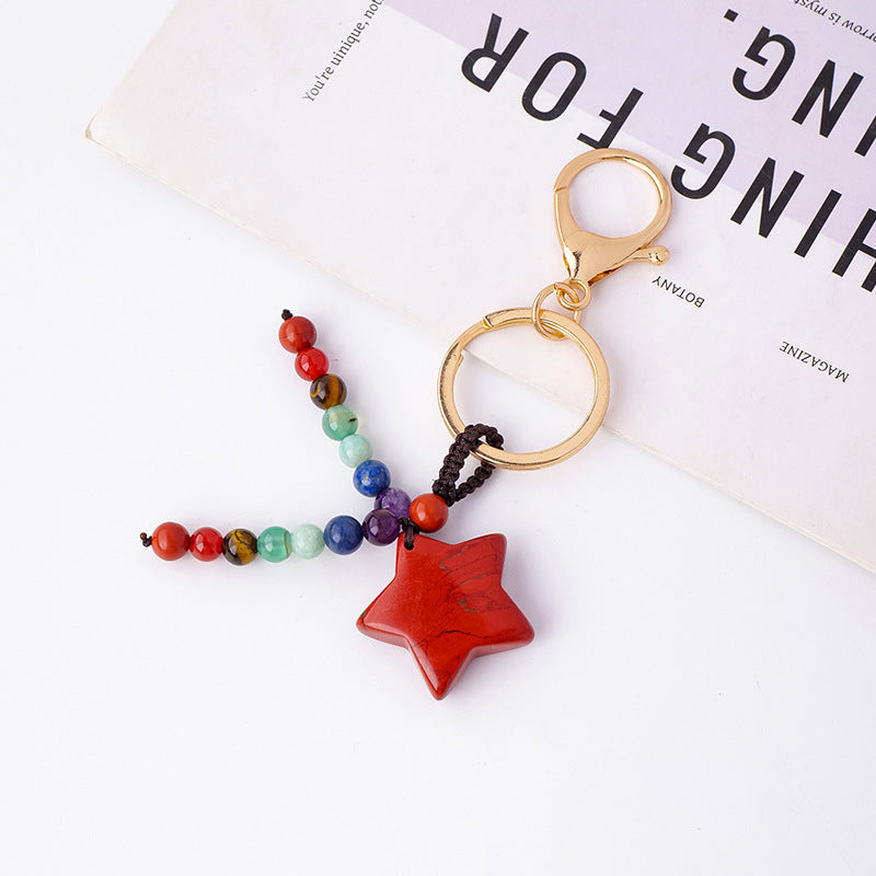 Star Shape Red Jasper Keychain