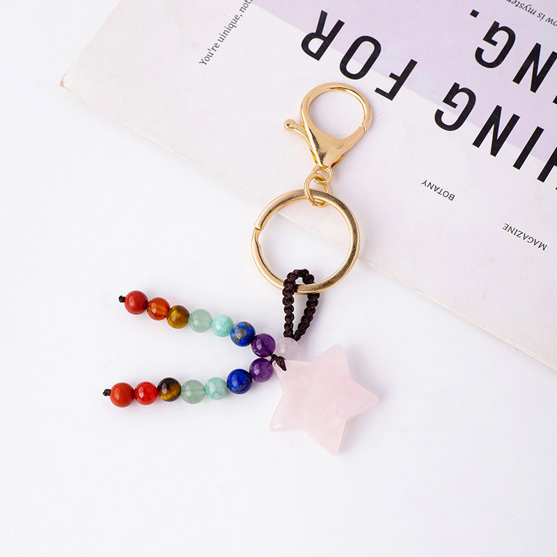 Star Shape Rose Quartz Keychain